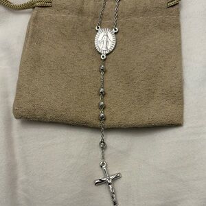Silver Rosary Necklace with Cross Pendant made in Italy